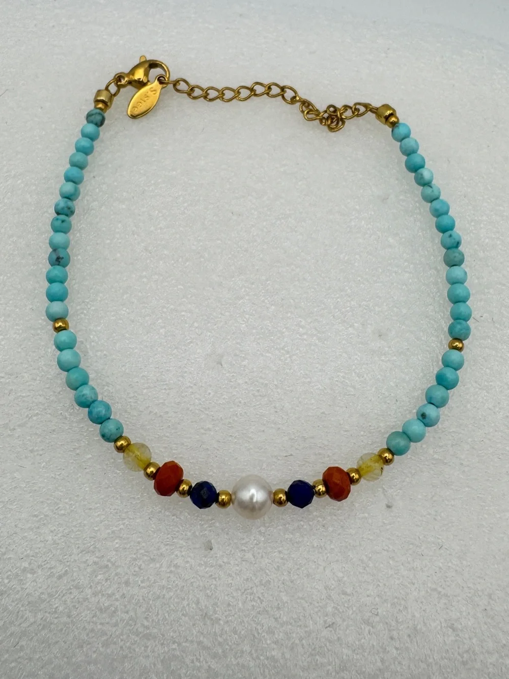 Stainless steel Turquoise gemstone and real freshwater pearl dainty bracelet